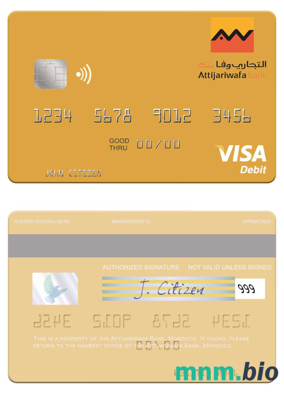 Morocco Attijariwafa Bank visa debet karta przykład w formacie PSD